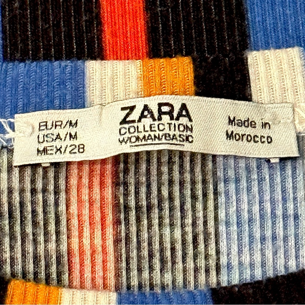 ZARA Art Deco Stripe Ribbed Twist Midi Dress Size M - Picture 8 of 9